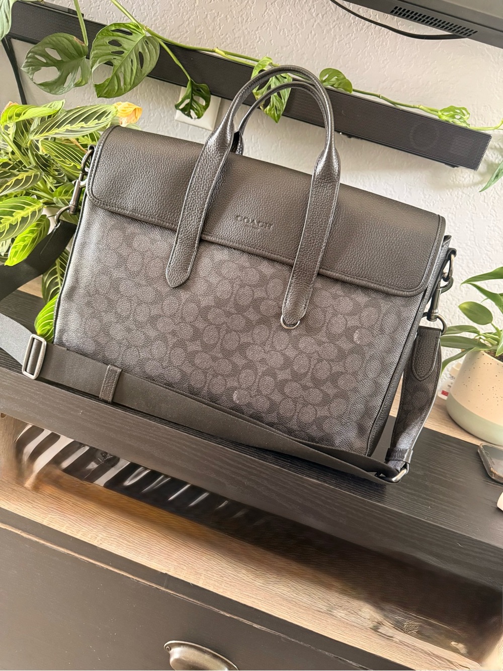 Coach Men’s Signature Canvas Laptop Briefcase in Charcoal/Black